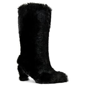 Jeffrey Campbell Fuzzie Heeled Boots Faux Fur Pointed Toe Pull On Sz 8.5M